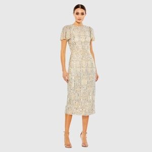 MAC DUGGAL 5575 NWT Embellished Flutter Sleeve High Neck Dress